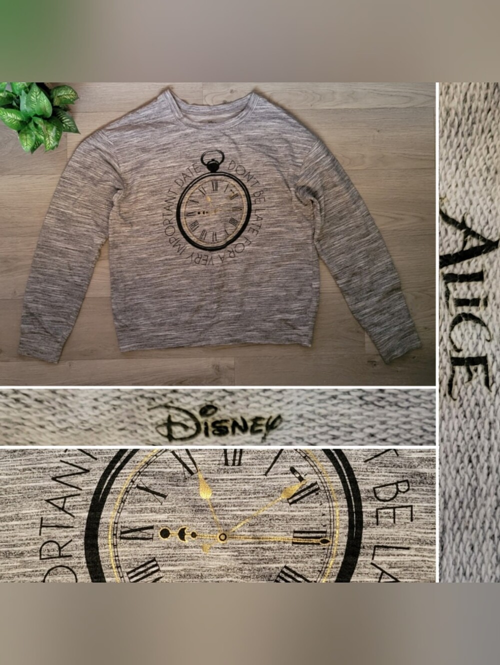 Disney Alice Through The Looking Glass Heather Gray Crew Neck Jersey Sweater, XL